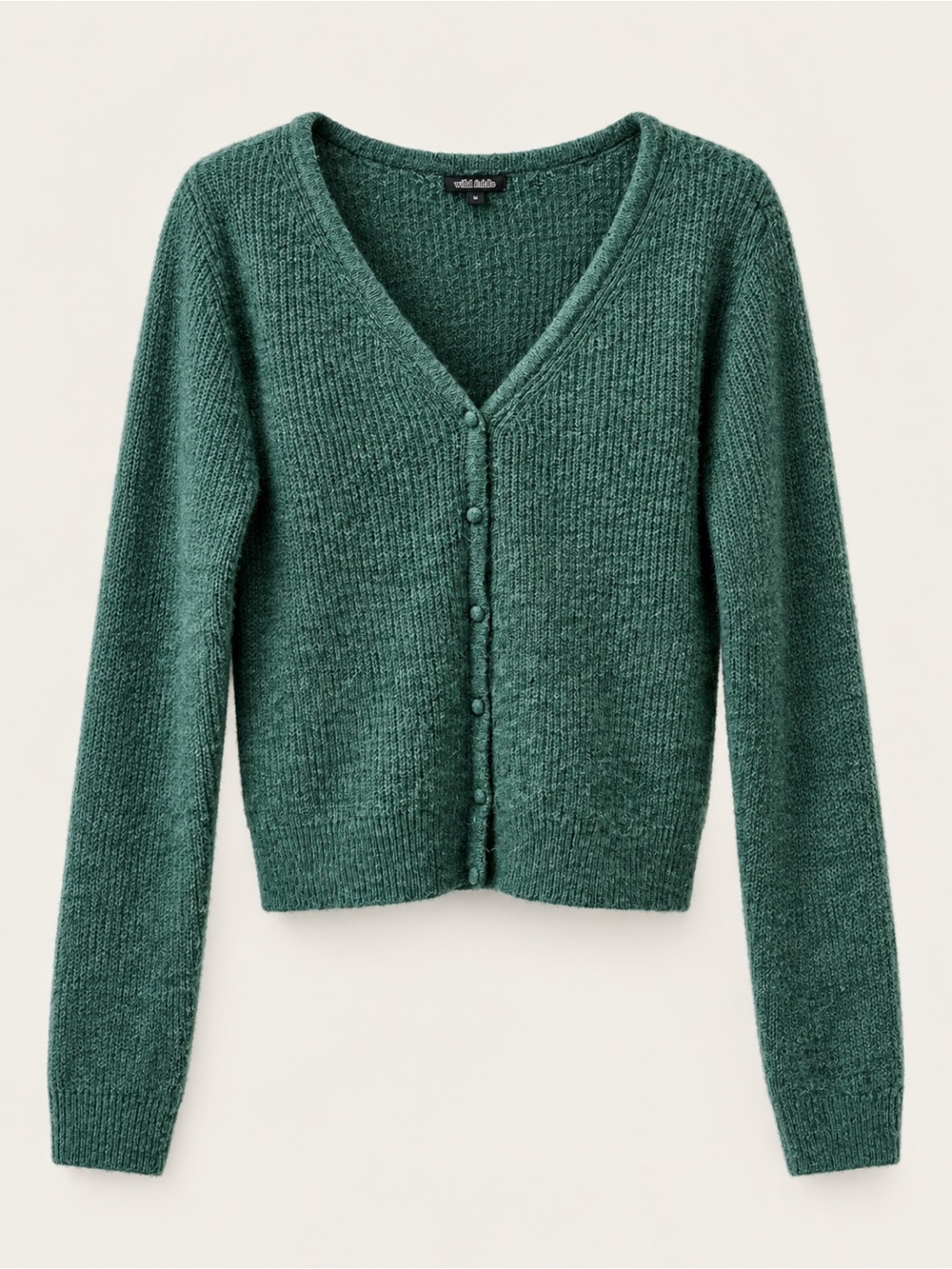 wild fable Cropped V-Neck Button Cardigan - Teal Green